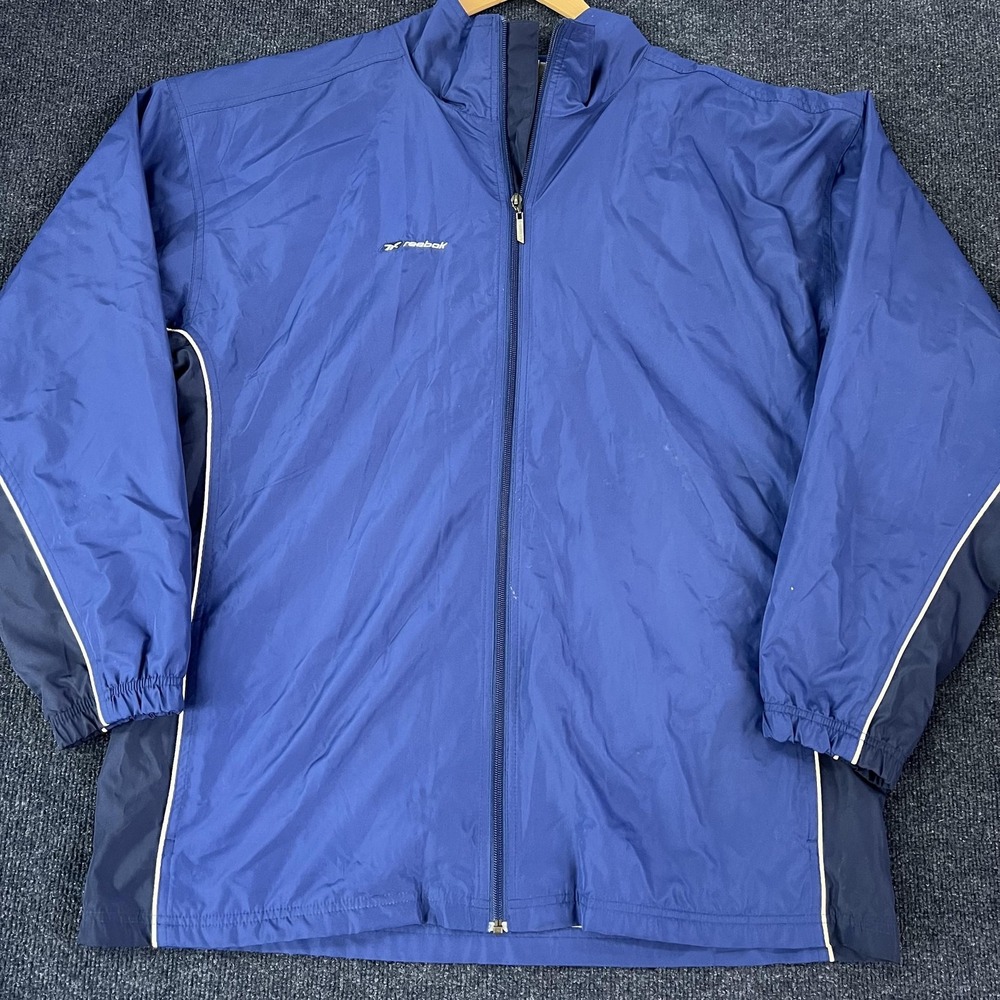 Y2K Reebok Jacket Mens 2XL Blue Full Zip Windbreaker Lined Lightweight Athletic‎